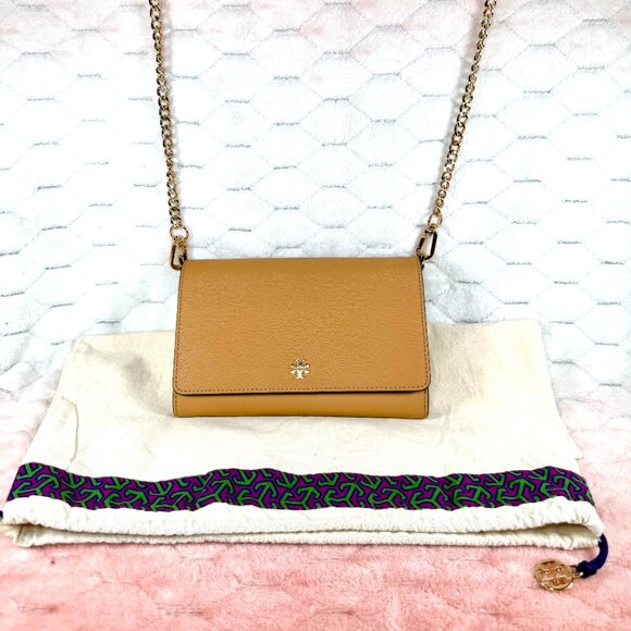 Tory Burch Emerson Chain Wallet Crossbody Tan 5" x 8" Purse Handbag w/ Dust Bag - Picture 12 of 13